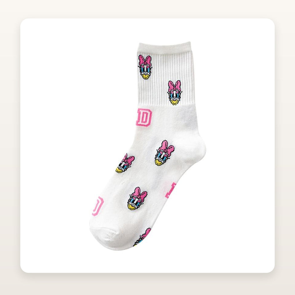 Chaussette blanche Daisy avec initiales roses