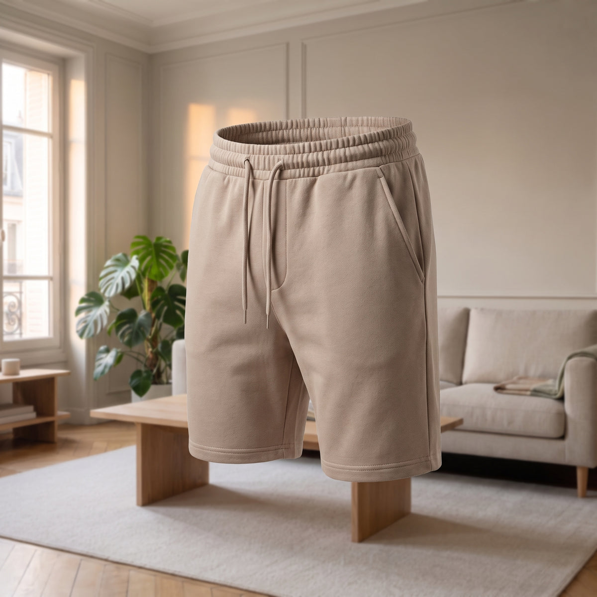 Le short de l'ensemble d'été homme, ceinture élastiquée et cordon de serrage Image