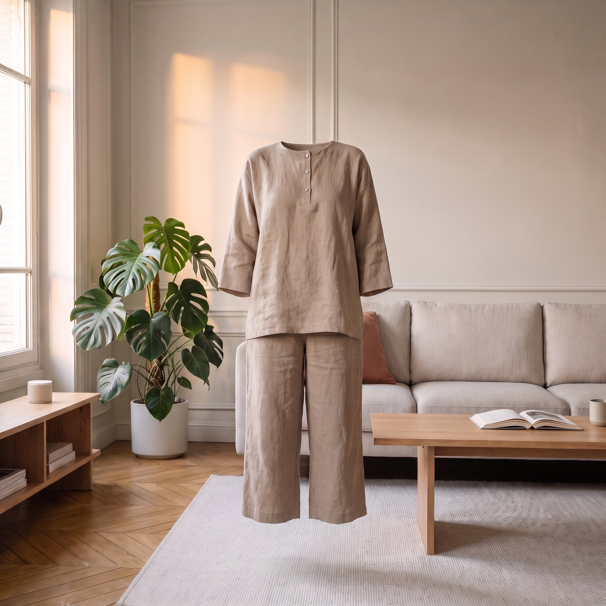 Ensemble femme en coton et lin coupe sans mannequin Image