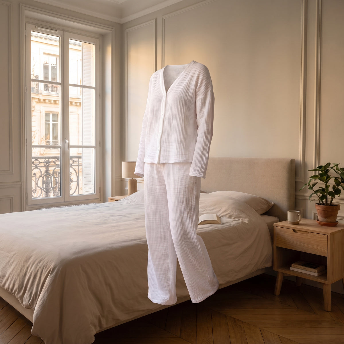 Ensemble en gaze de coton blanc sans mannequin Image