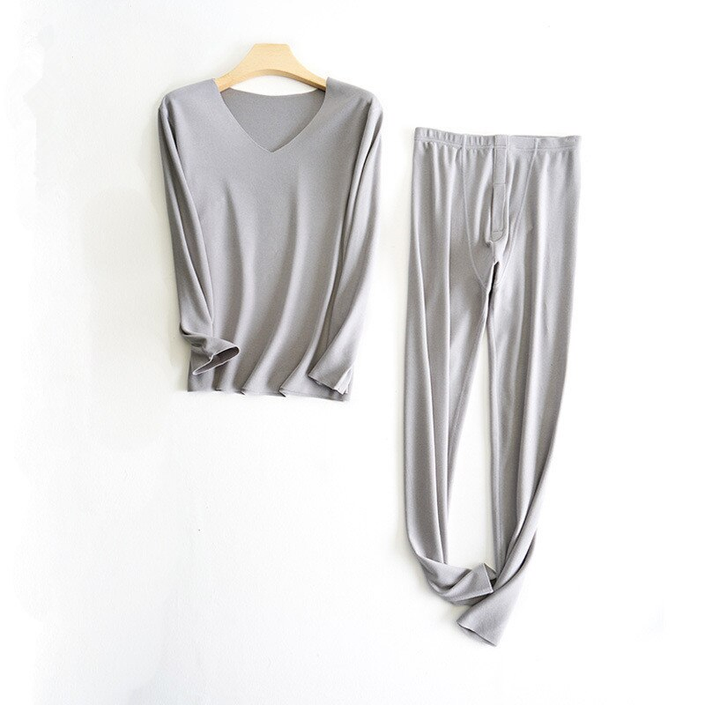 Ensemble détente homme gris à col V avec haut et pantalon à plat