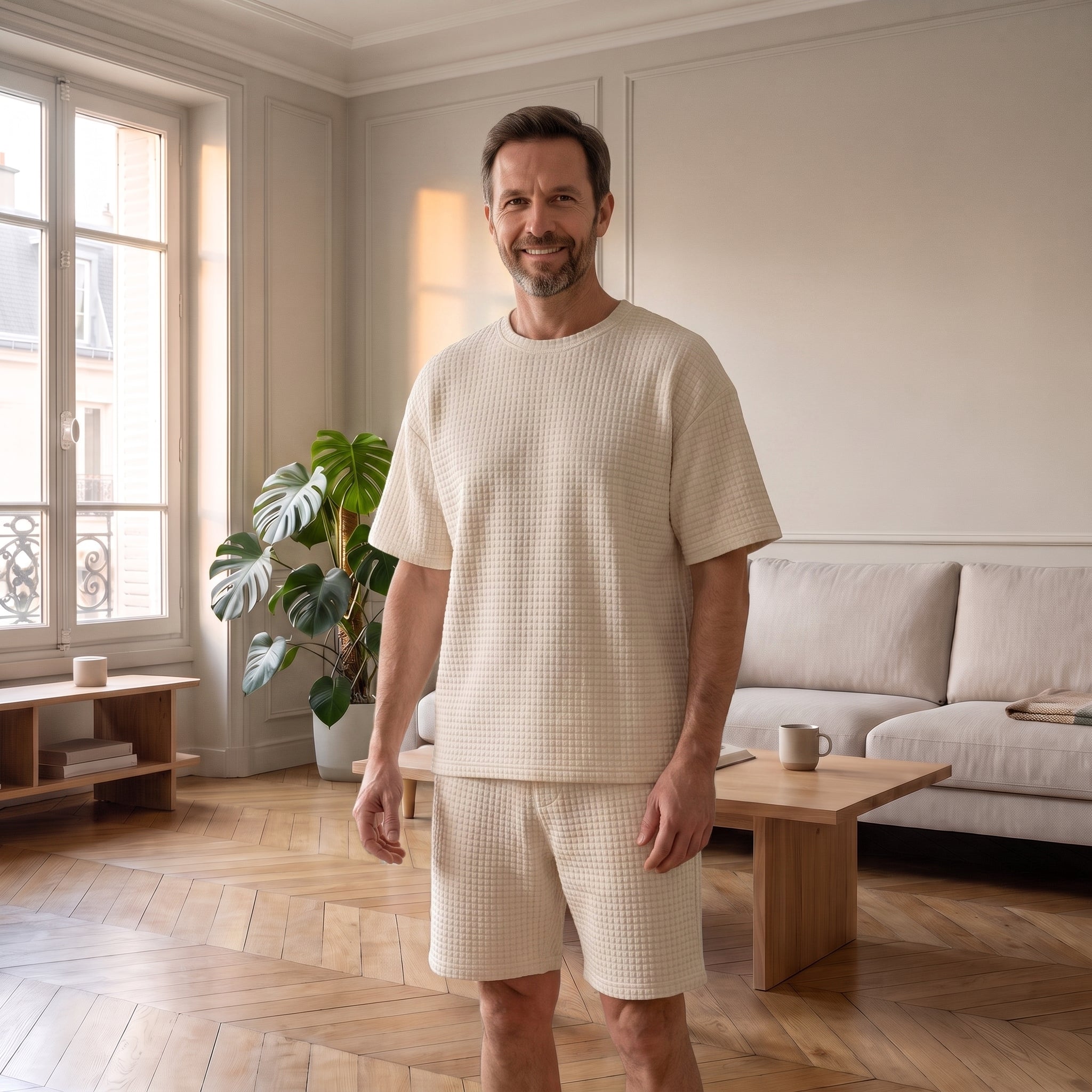 Ensemble homme en maille gaufrée porté Image