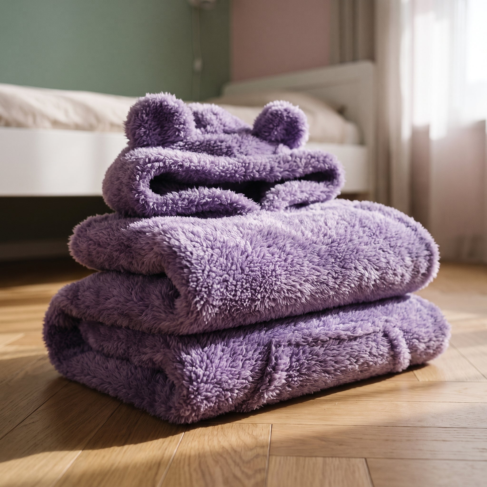 Détail de la capuche à deux oreilles d'ours du pyjama bébé violet Image