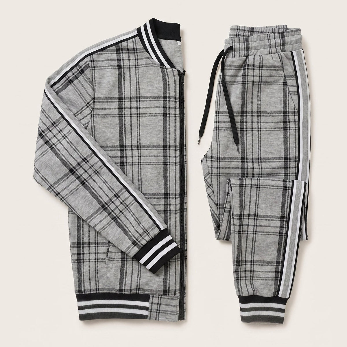 Ensemble survêtement à carreaux pour homme, coloris gris
