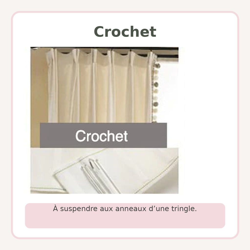 Finition Crochet du rideau à volants, suspendue aux anneaux d’une tringle