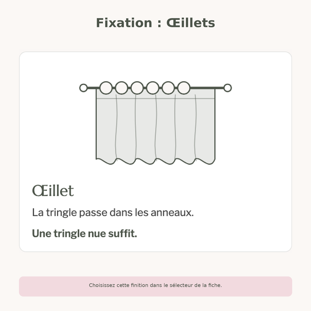 Fixation à œillets proposée pour le rideau gris jacquard