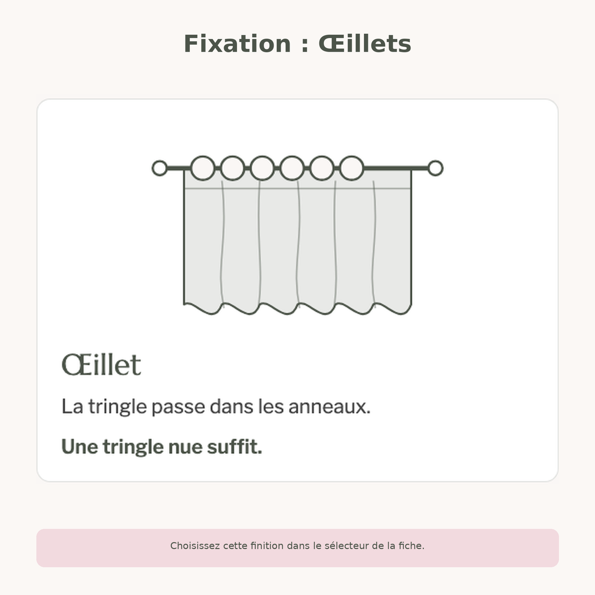 Fixation à œillets proposée pour le rideau gris jacquard