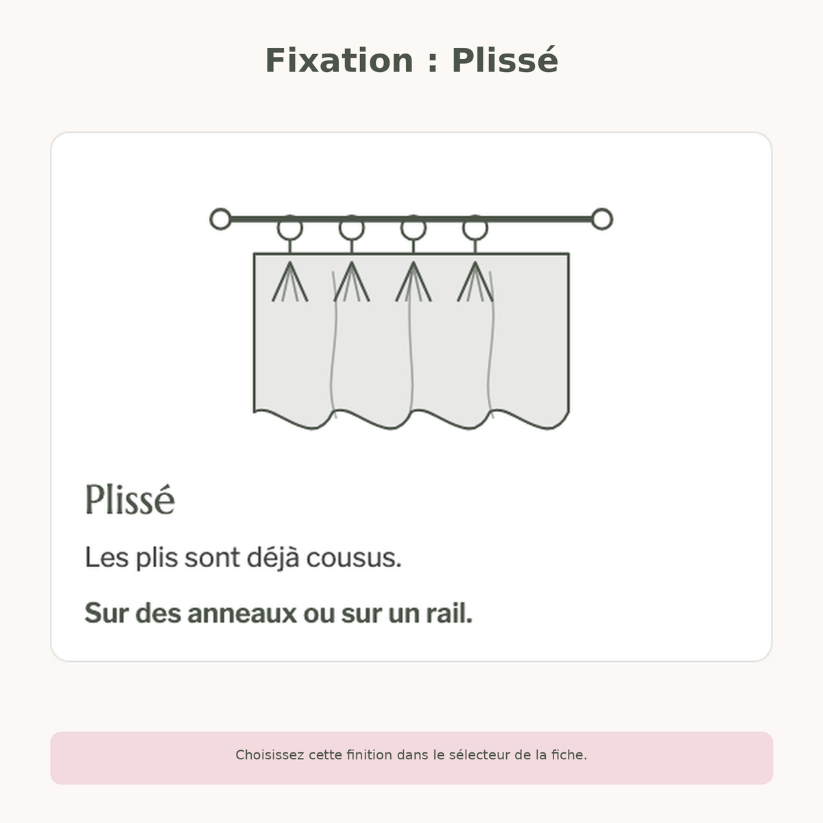Fixation plissée proposée pour le rideau gris jacquard