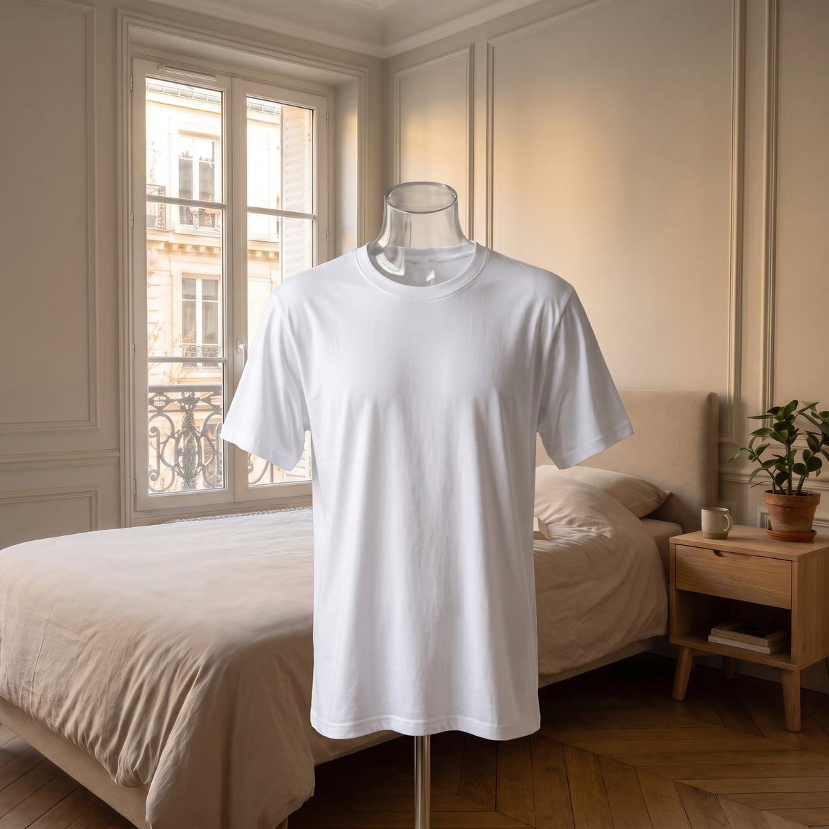 T-shirt cocooning blanc en volume, coupe droite vue de face