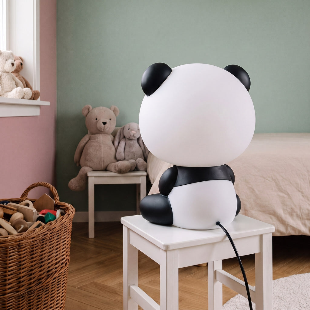 Veilleuse panda vue de trois quarts arrière avec son cordon