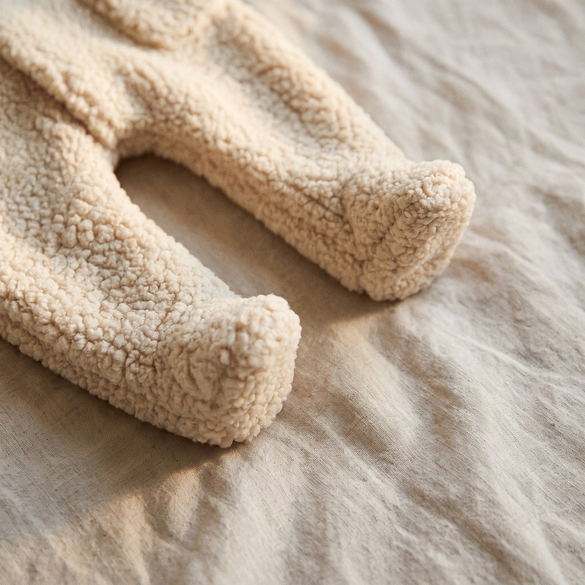 Bas de la combinaison bébé, jambes terminées par des pieds fermés
