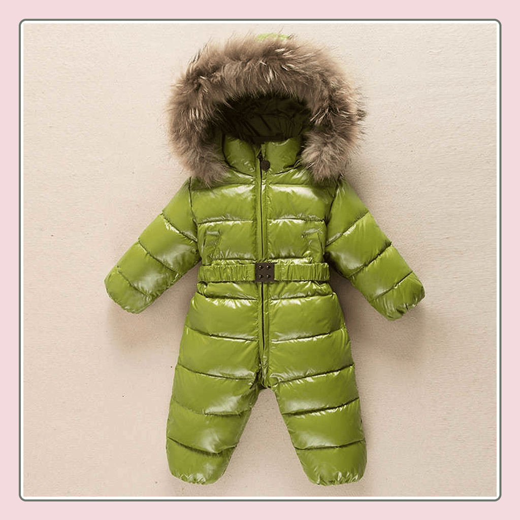 Combinaison d'hiver bébé vert armée, vue de face