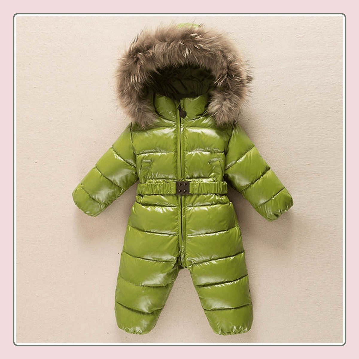 Combinaison d'hiver bébé vert armée, vue de face