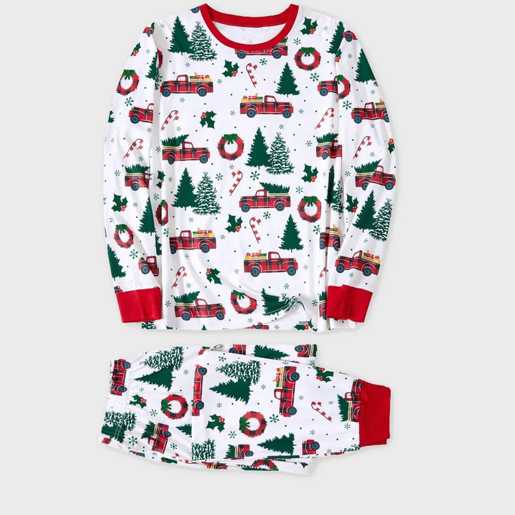 Haut et pantalon du pyjama de Noël blanc imprimé sur fond uni