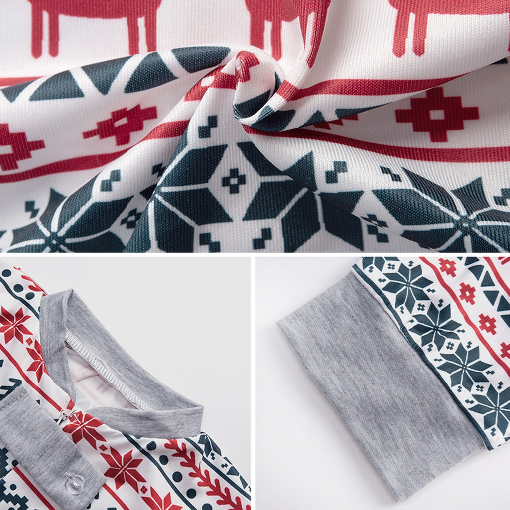 Détail du tissu et des finitions du pyjama de Noël familial
