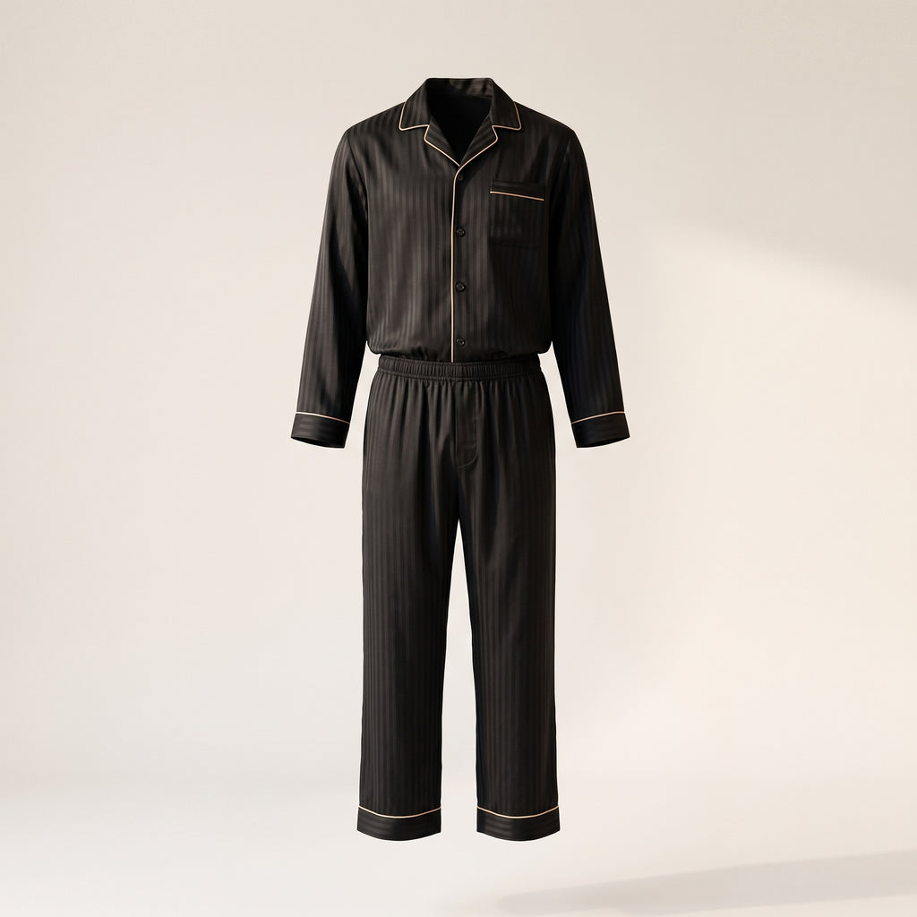 Pyjama homme rayé noir en ghost sur fond blanc cassé uni