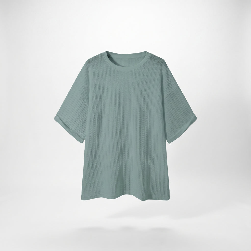T-shirt maille torsadée vert, vue silhouette sans mannequin