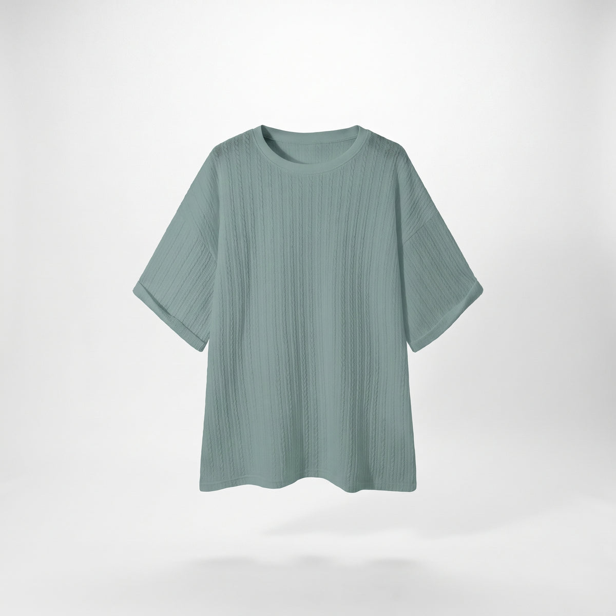 T-shirt maille torsadée vert, vue silhouette sans mannequin