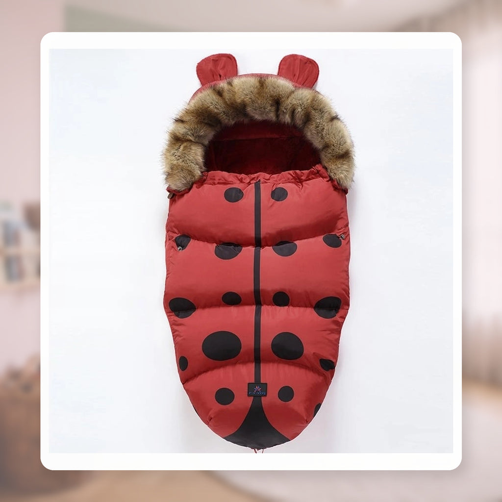 Gigoteuse chaude bébé à capuche, variante motif coccinelle