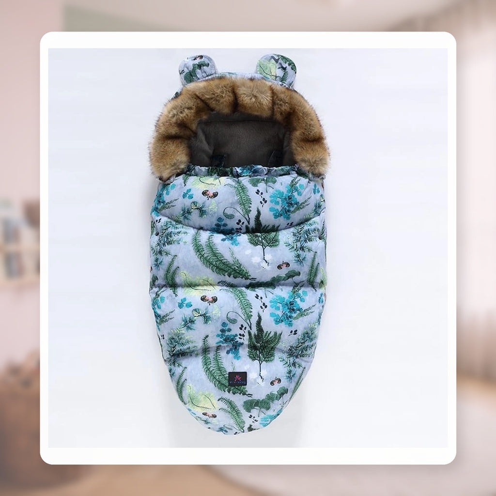 Gigoteuse chaude bébé à capuche, variante motifs végétation