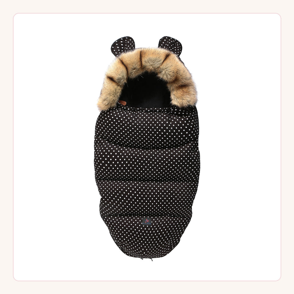 Nid d’ange noir à pois pour poussette bébé