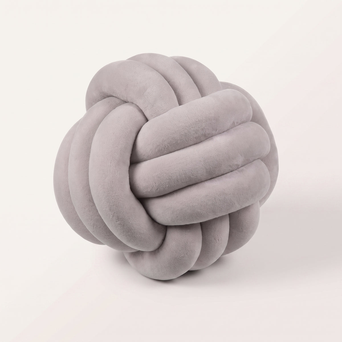 Coussin nœud en velours gris clair, boule tressée de 20 cm