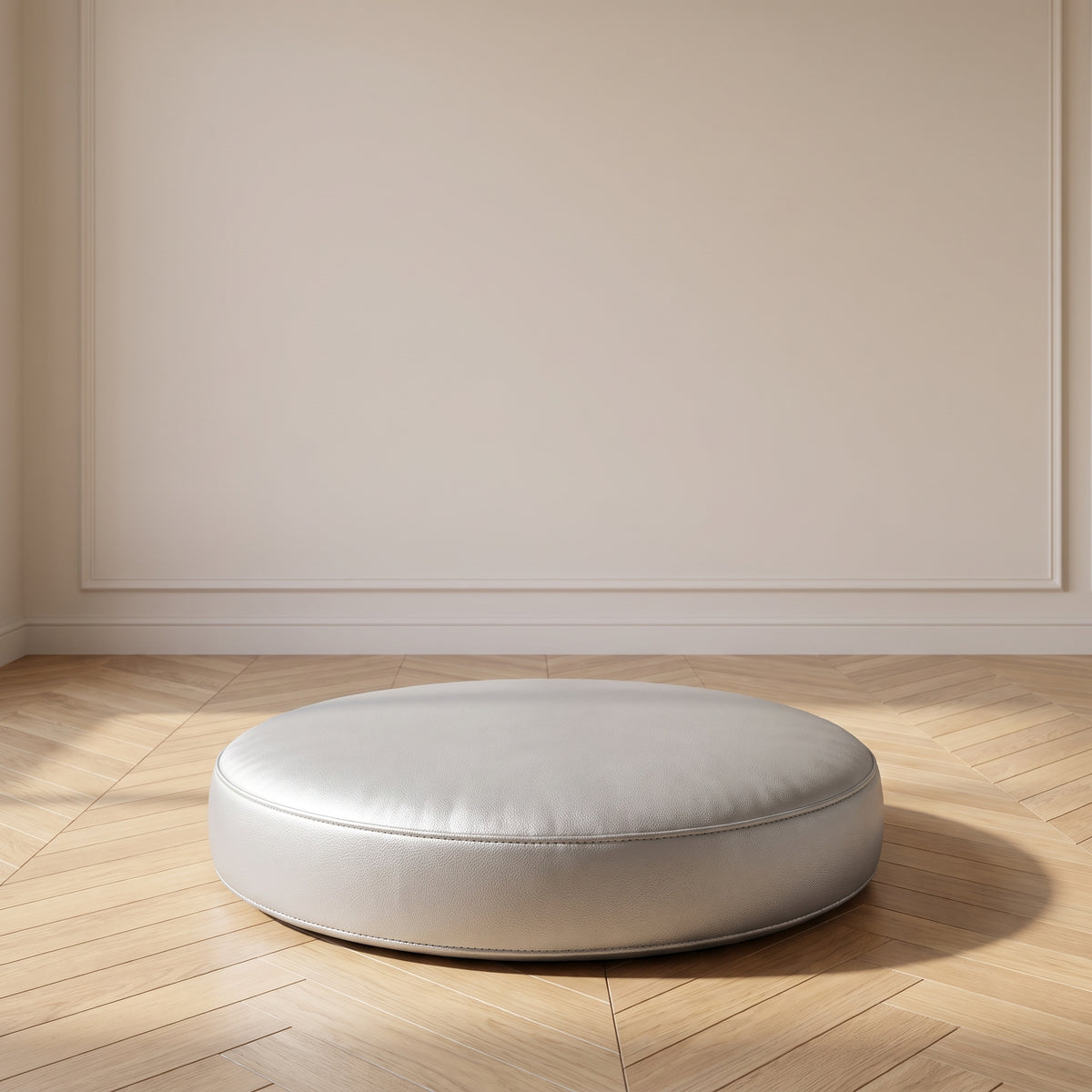 Coussin de sol rond en simili cuir gris clair