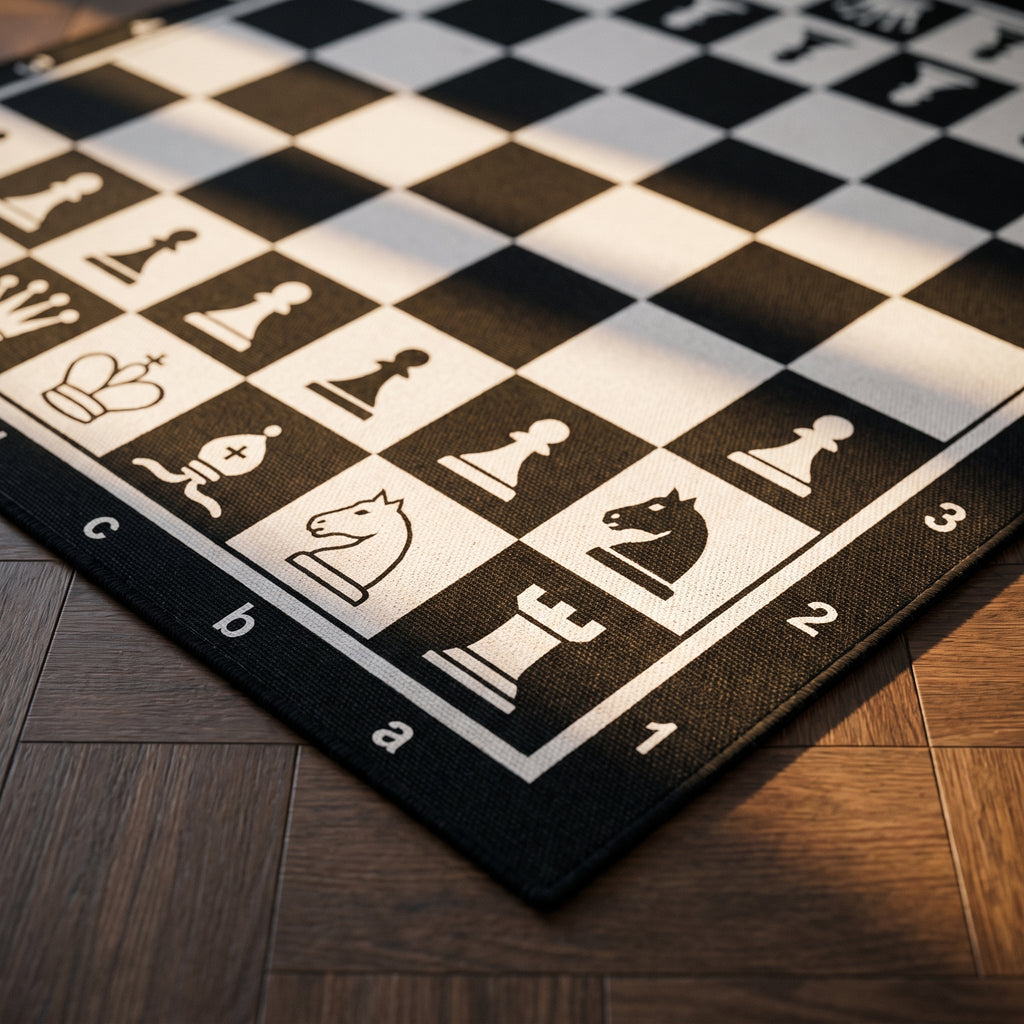 Angle du tapis jeu d'échecs, cases, pièces imprimées et notation de bordure