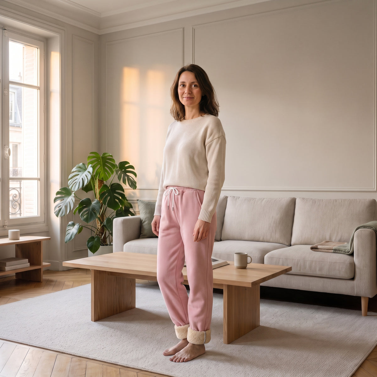 Pantalon de jogging polaire femme coloris rose