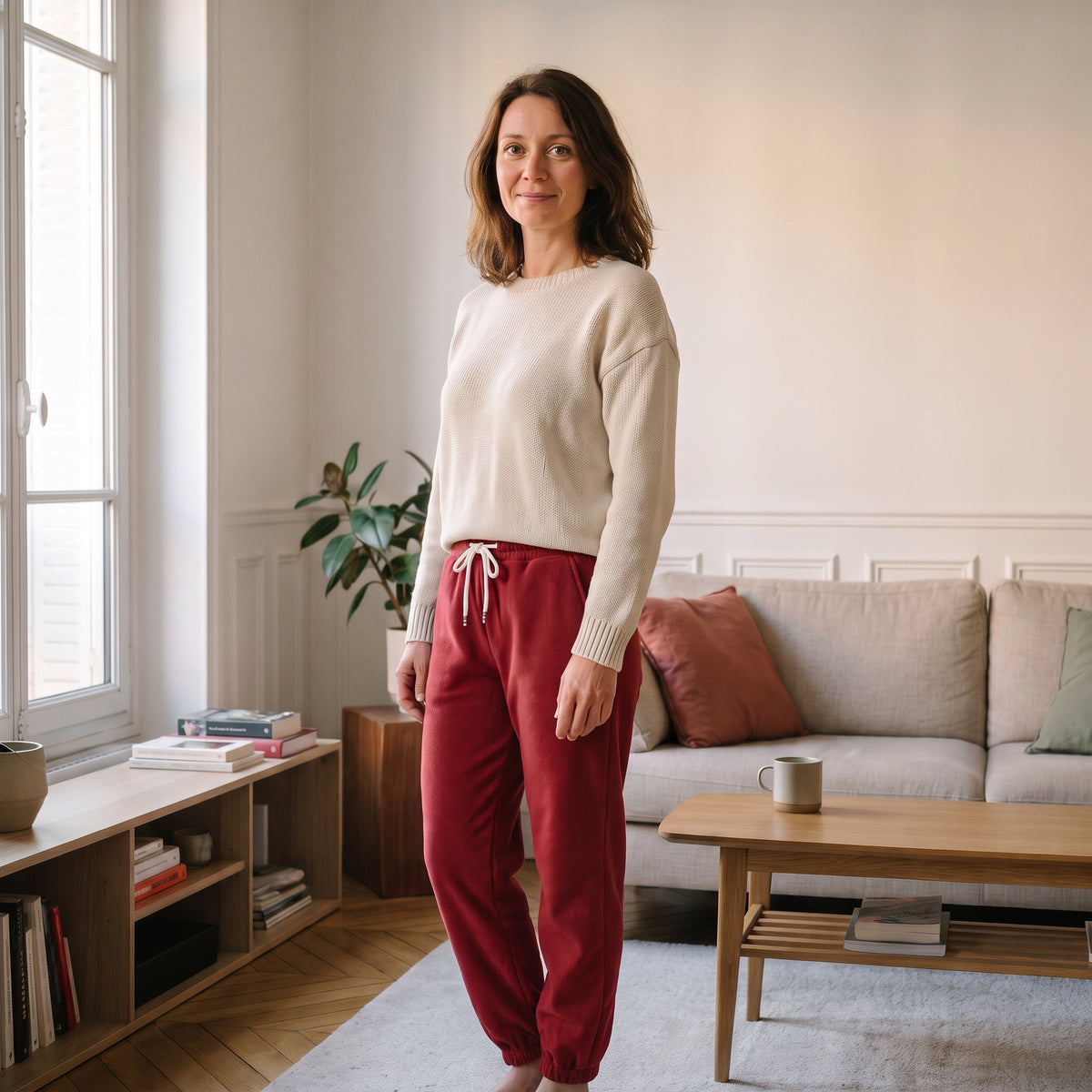 Pantalon de jogging polaire femme coloris rouge