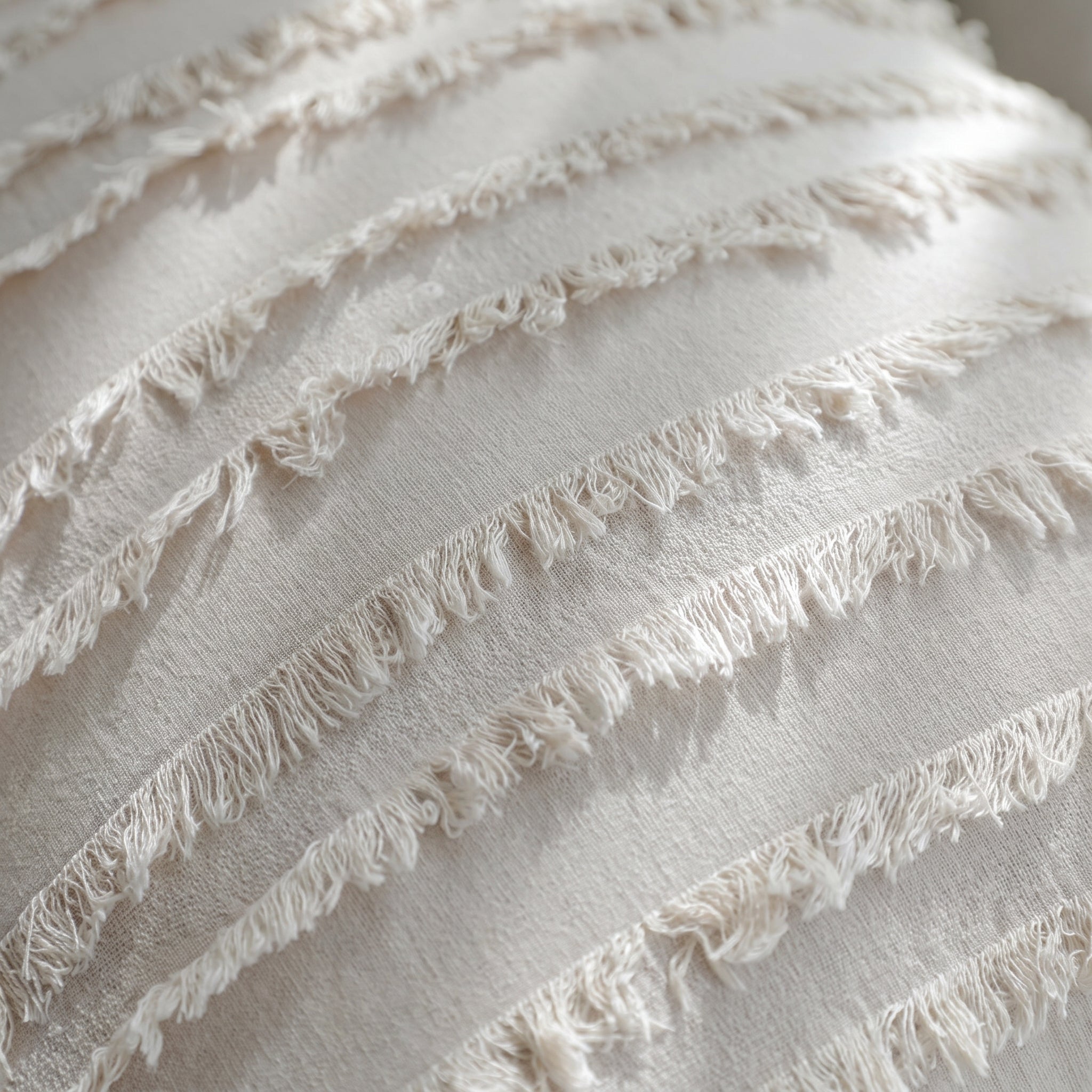 Gros plan sur les bandes effilées et le tissage de la housse de coussin beige Image