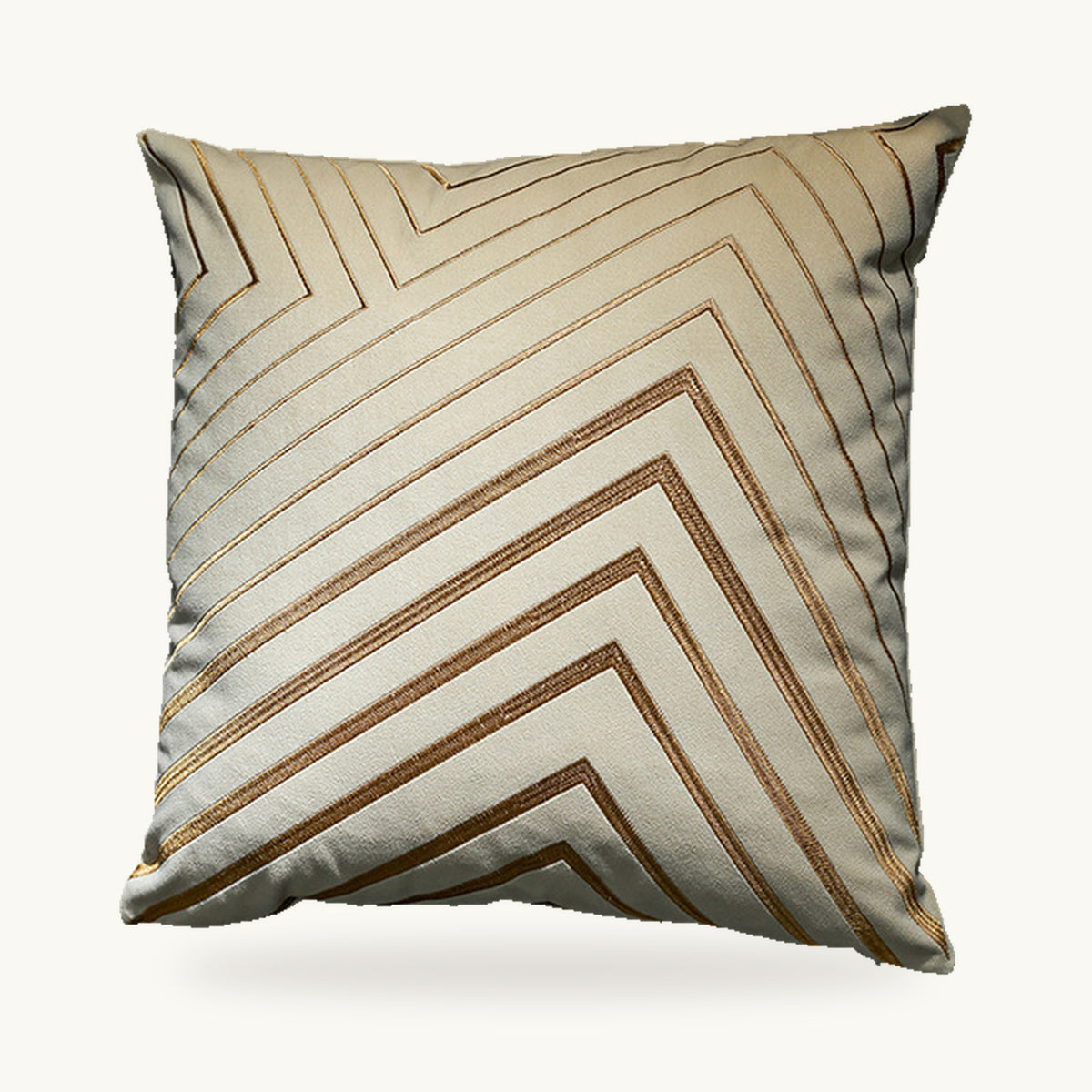Housse de coussin beige carrée à dessin géométrique doré