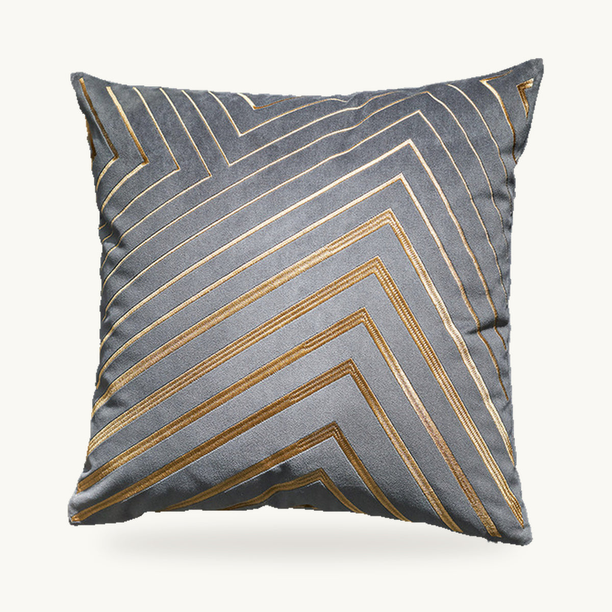 Housse de coussin grise carrée à dessin géométrique doré