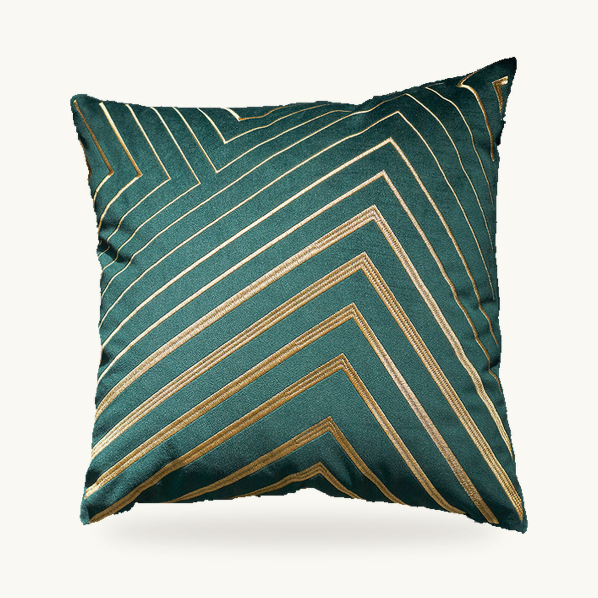 Housse de coussin verte carrée à dessin géométrique doré