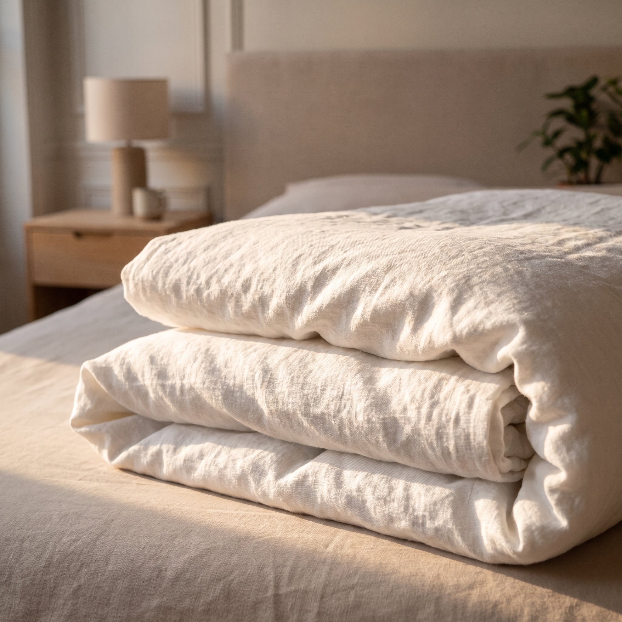 Détail du tissage en coton de la housse de couette blanche Image