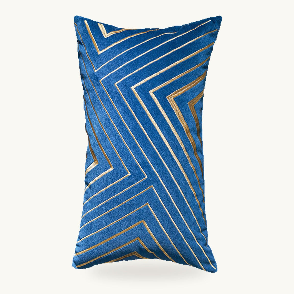 Housse de coussin bleue rectangulaire à dessin géométrique doré