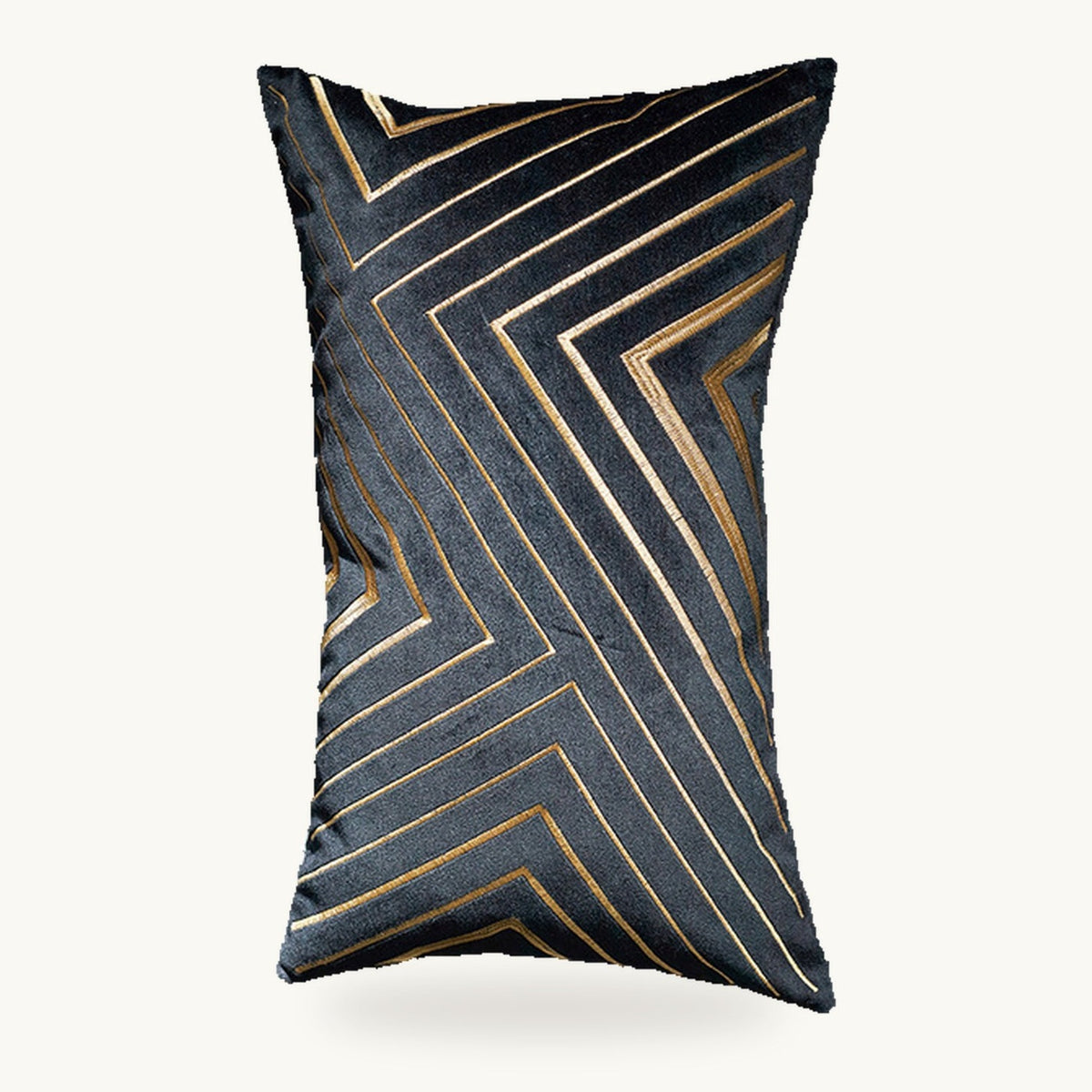 Housse de coussin noire rectangulaire à dessin géométrique doré