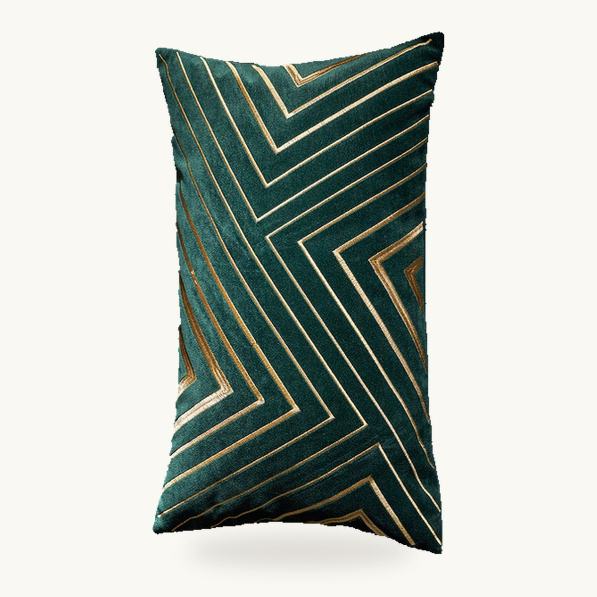 Housse de coussin verte rectangulaire à dessin géométrique doré