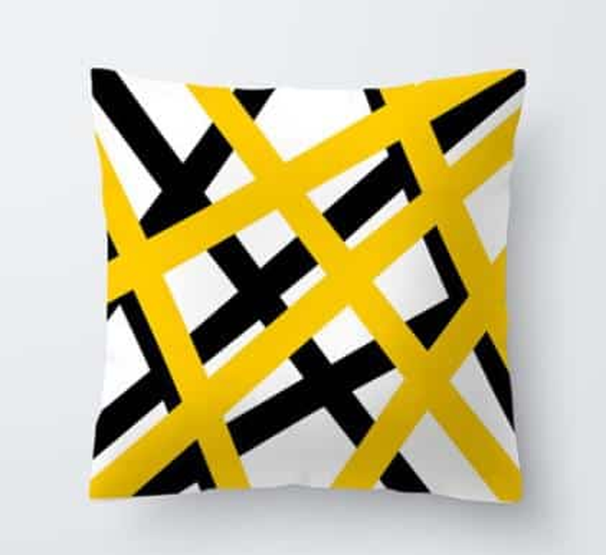 Housse de coussin jaune, rubans croisés jaunes et noirs sur fond blanc, modèle 1 Image
