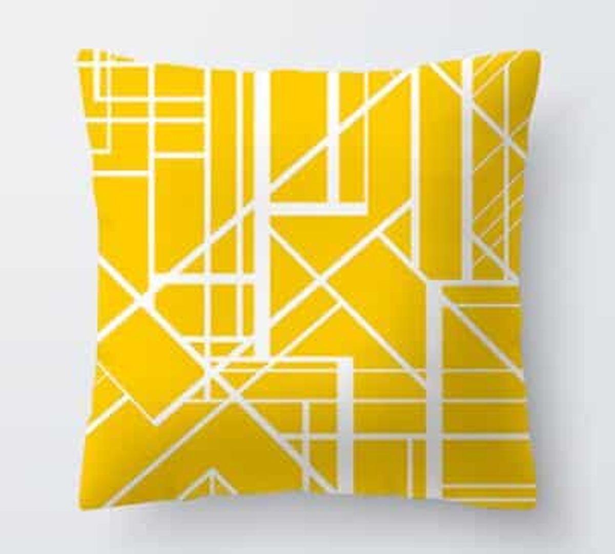 Housse de coussin jaune, lignes géométriques jaunes façon plan d'architecte, modèle 3