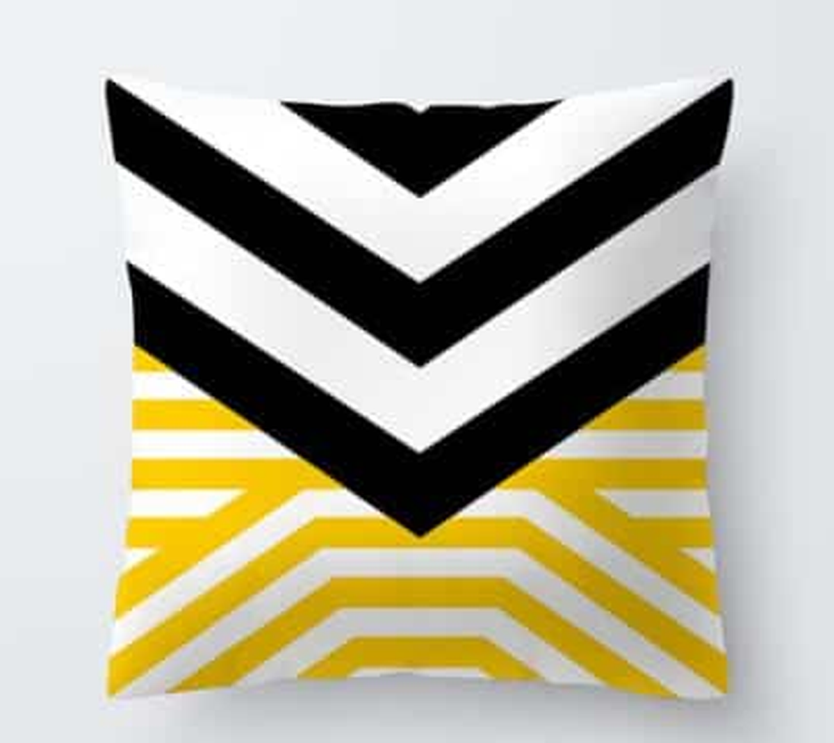 Housse de coussin jaune, grands chevrons noirs et blancs au-dessus de rayures jaunes, modèle 5