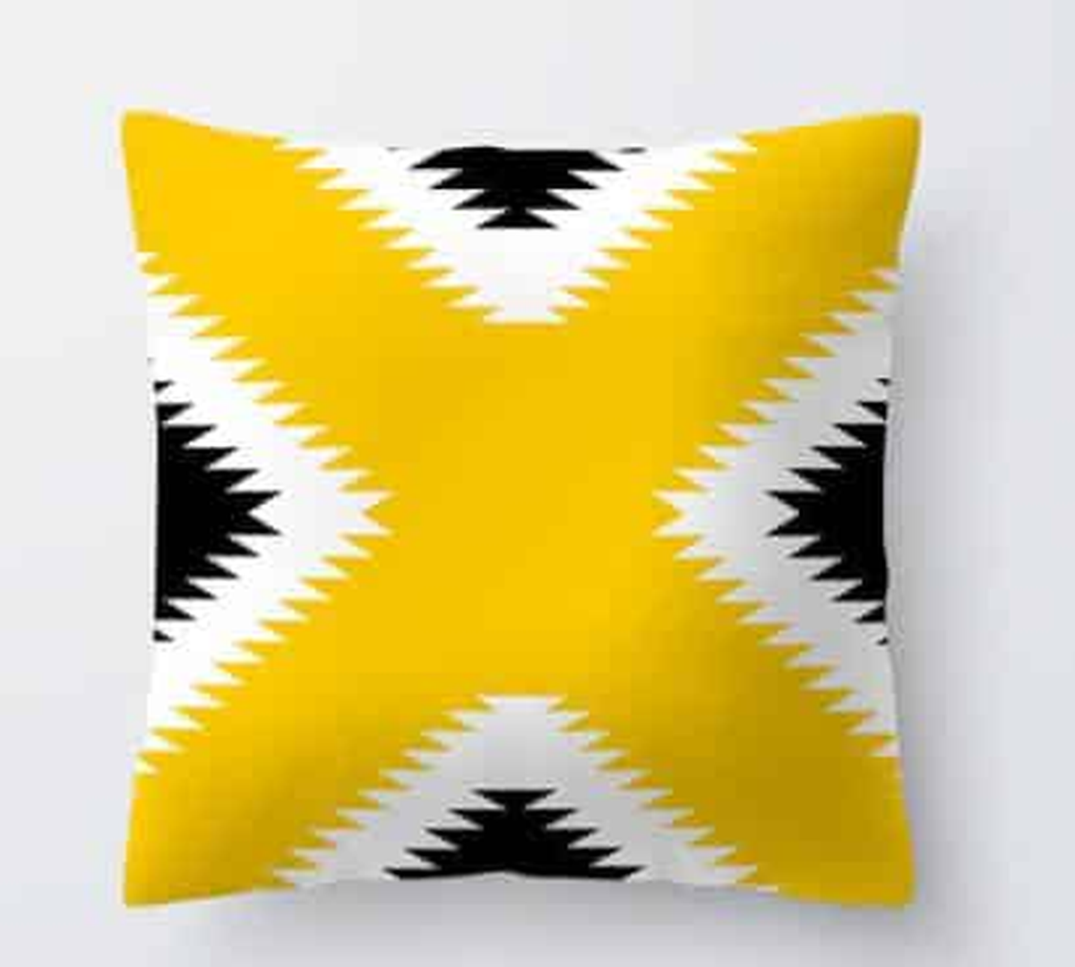 Housse de coussin jaune, grand X jaune bordé de dents noires, modèle 6