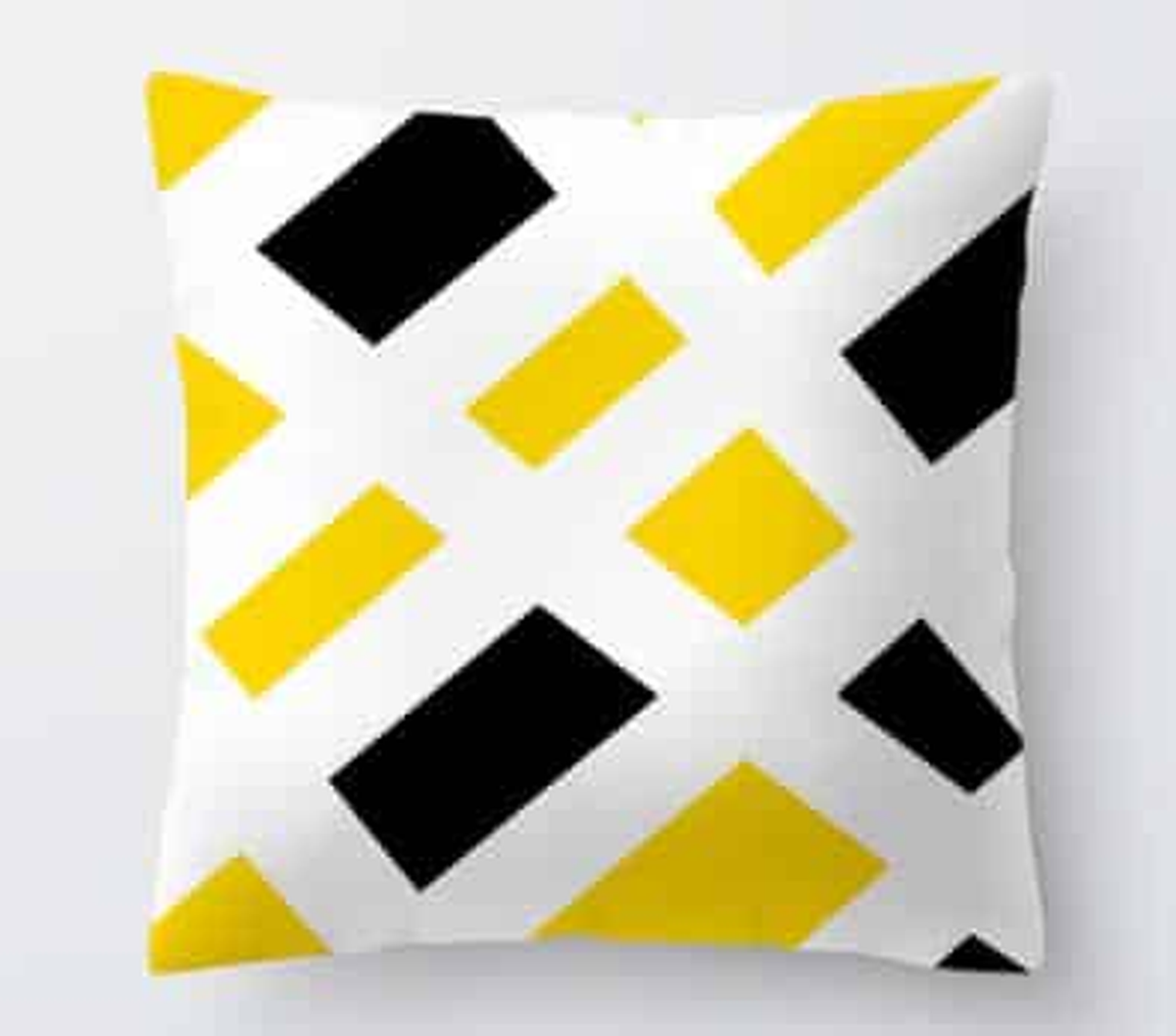 Housse de coussin jaune, croisillons jaunes et noirs sur fond blanc, modèle 26