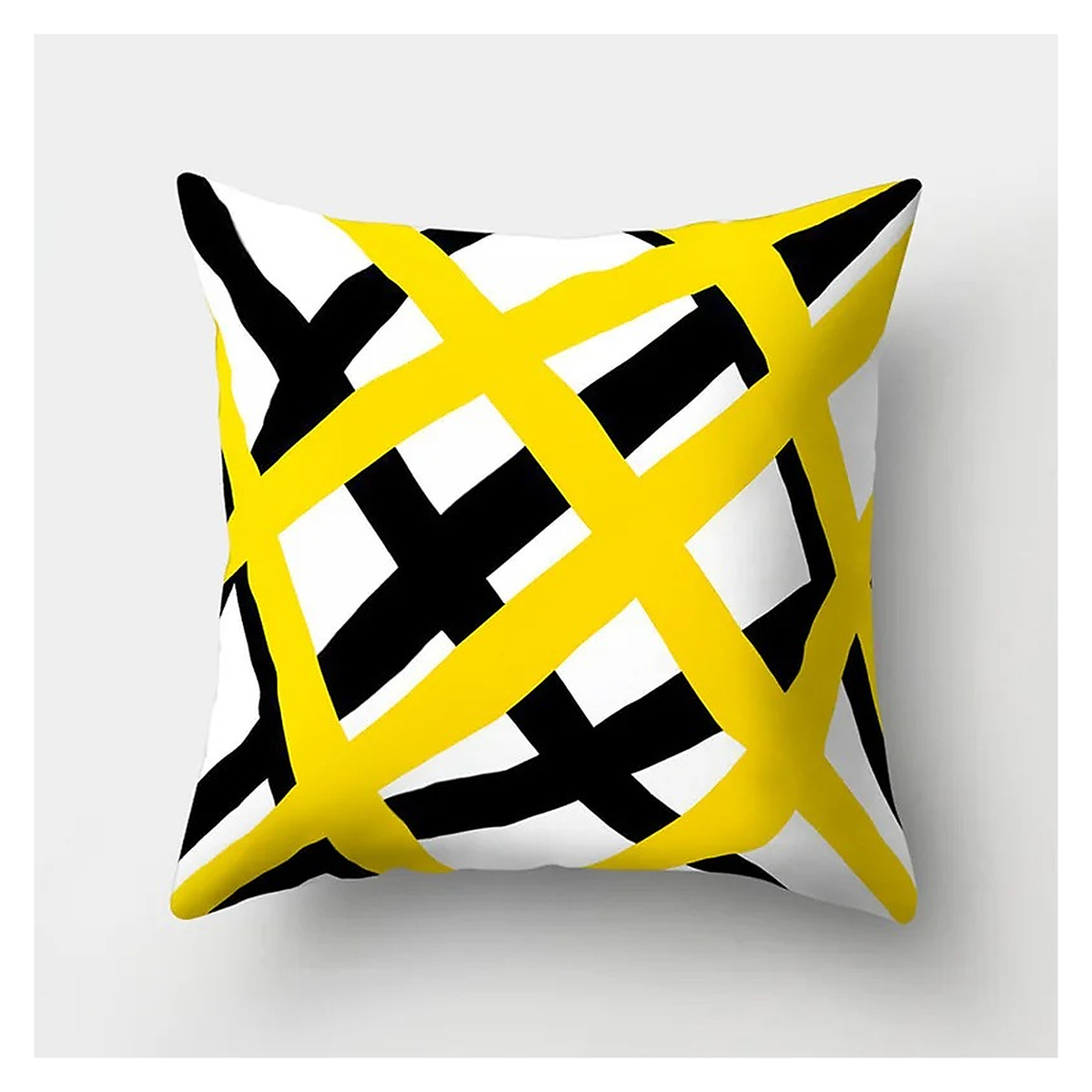 Housse de coussin jaune et noire à rubans croisés, modèle 1