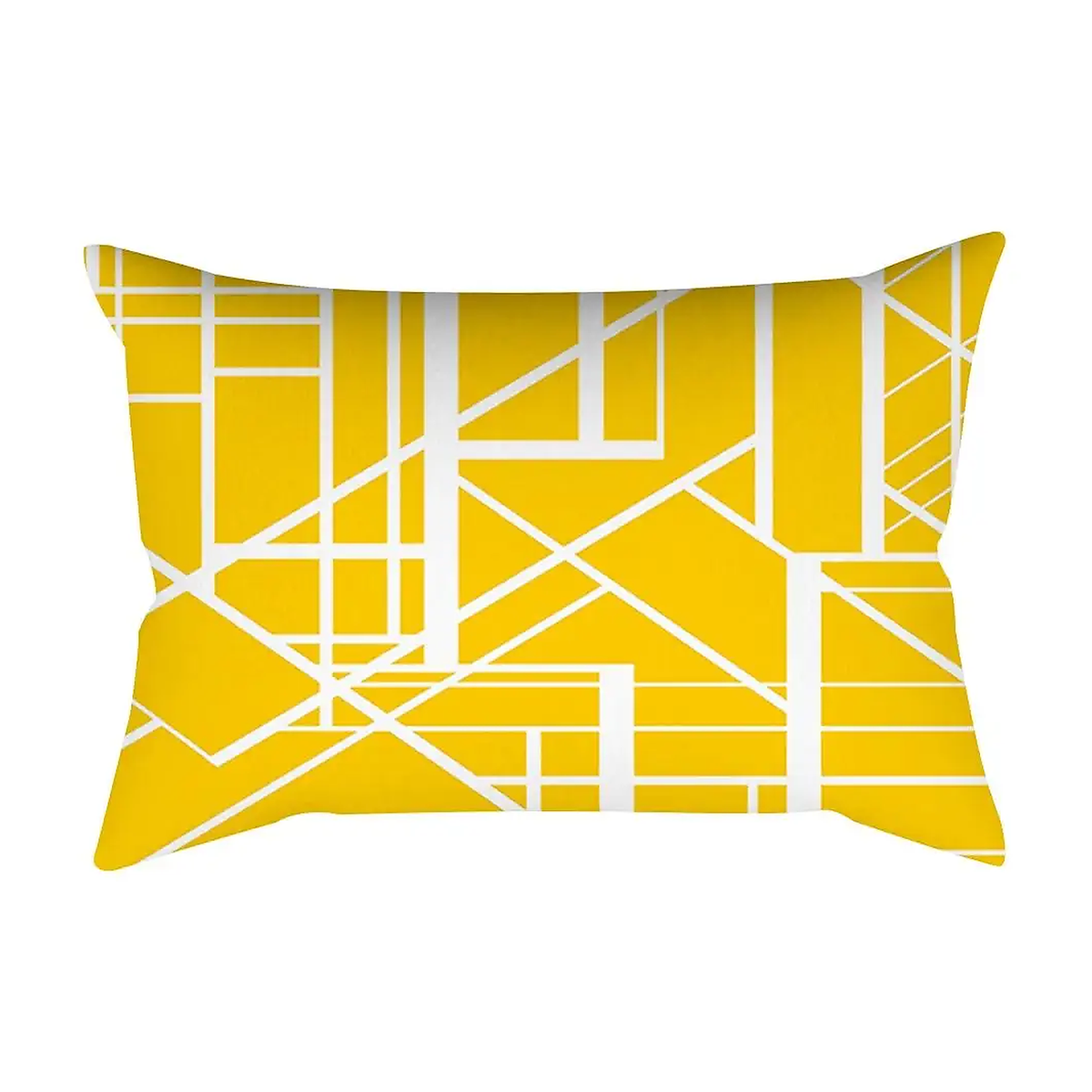 Housse de coussin blanche à lignes géométriques jaunes, modèle 3