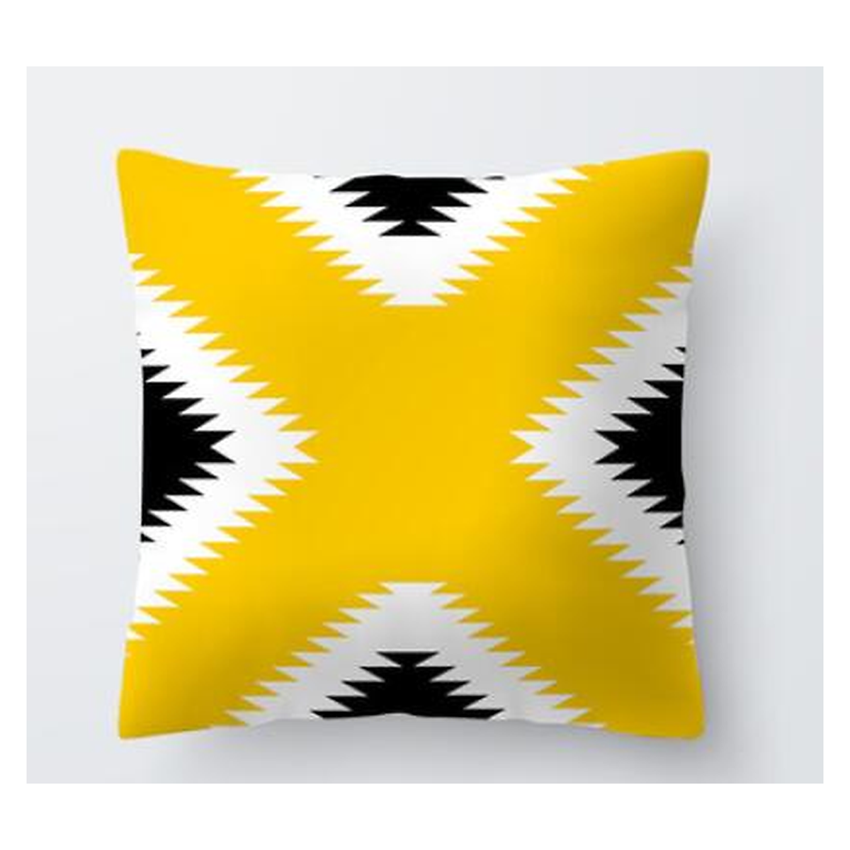 Housse de coussin blanche à grande croix jaune et motifs noirs, modèle 6