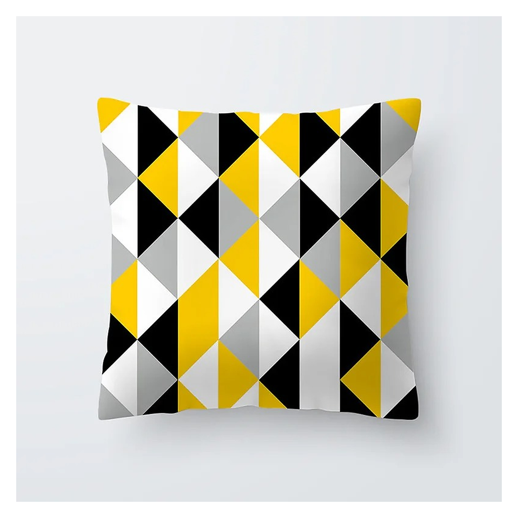 Housse de coussin géométrique jaune, noire et grise, modèle 9