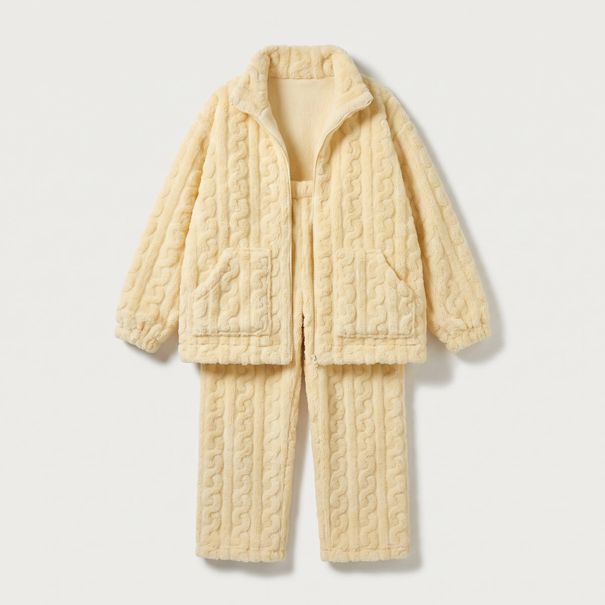 Packshot du pyjama polaire femme jaune deux pièces