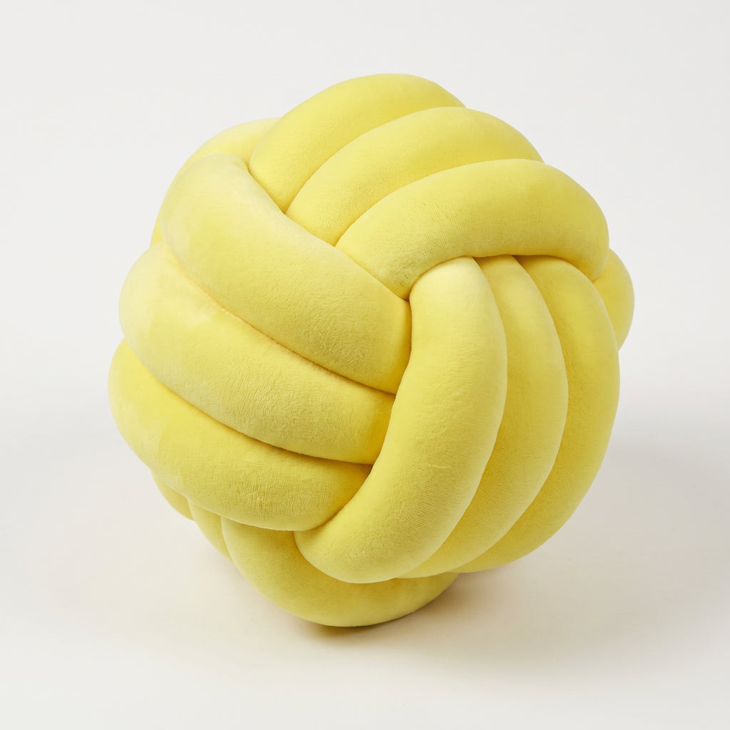 Coussin nœud en velours jaune, boule tressée de 20 cm