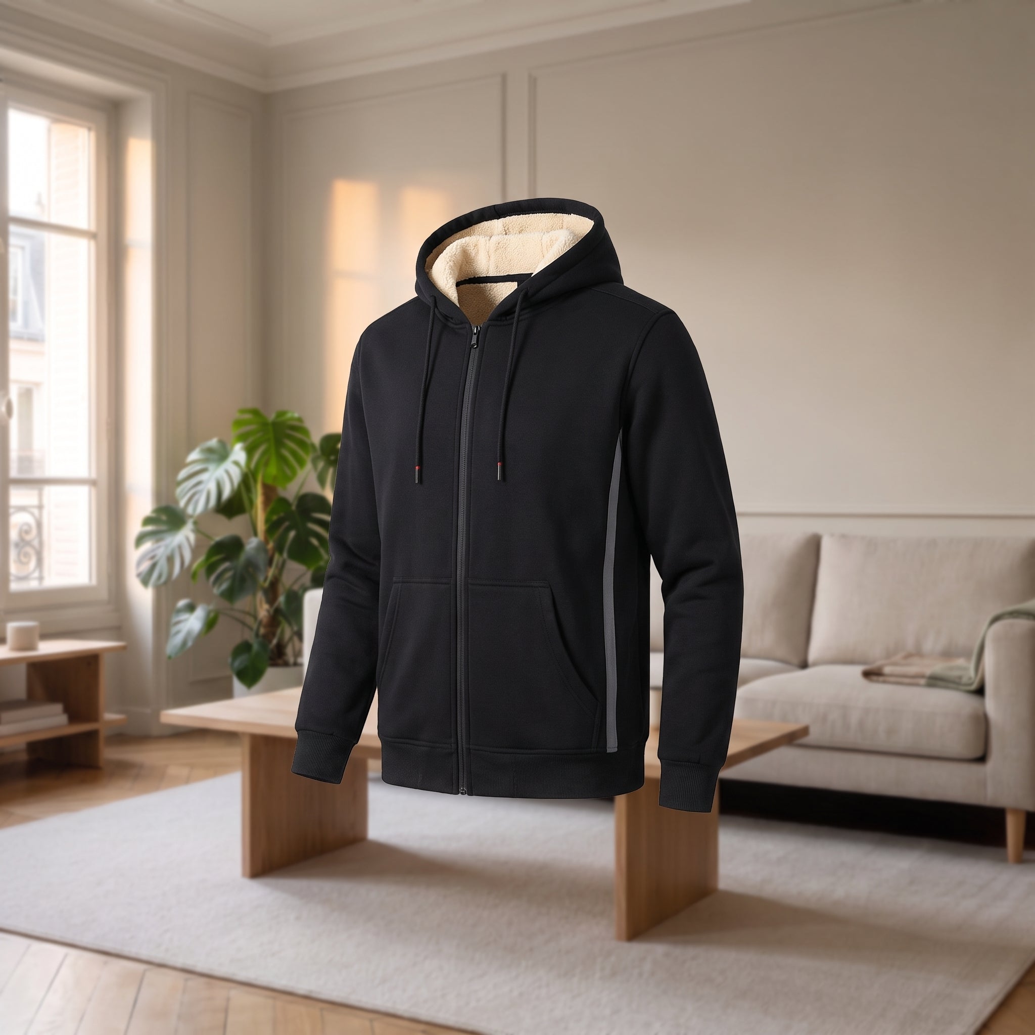 Veste à capuche de l'ensemble de jogging, seule, fermeture éclair et bord-côtes visibles Image